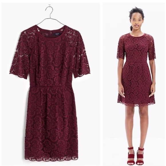 Madewell Lace Magnolia Pleated Silk Blend Dress Cabernet Burgundy Size 2 - Picture 1 of 6
